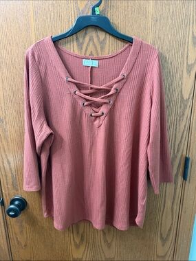 Maurices Lace-Up Waffle Knit Tunic - Rust